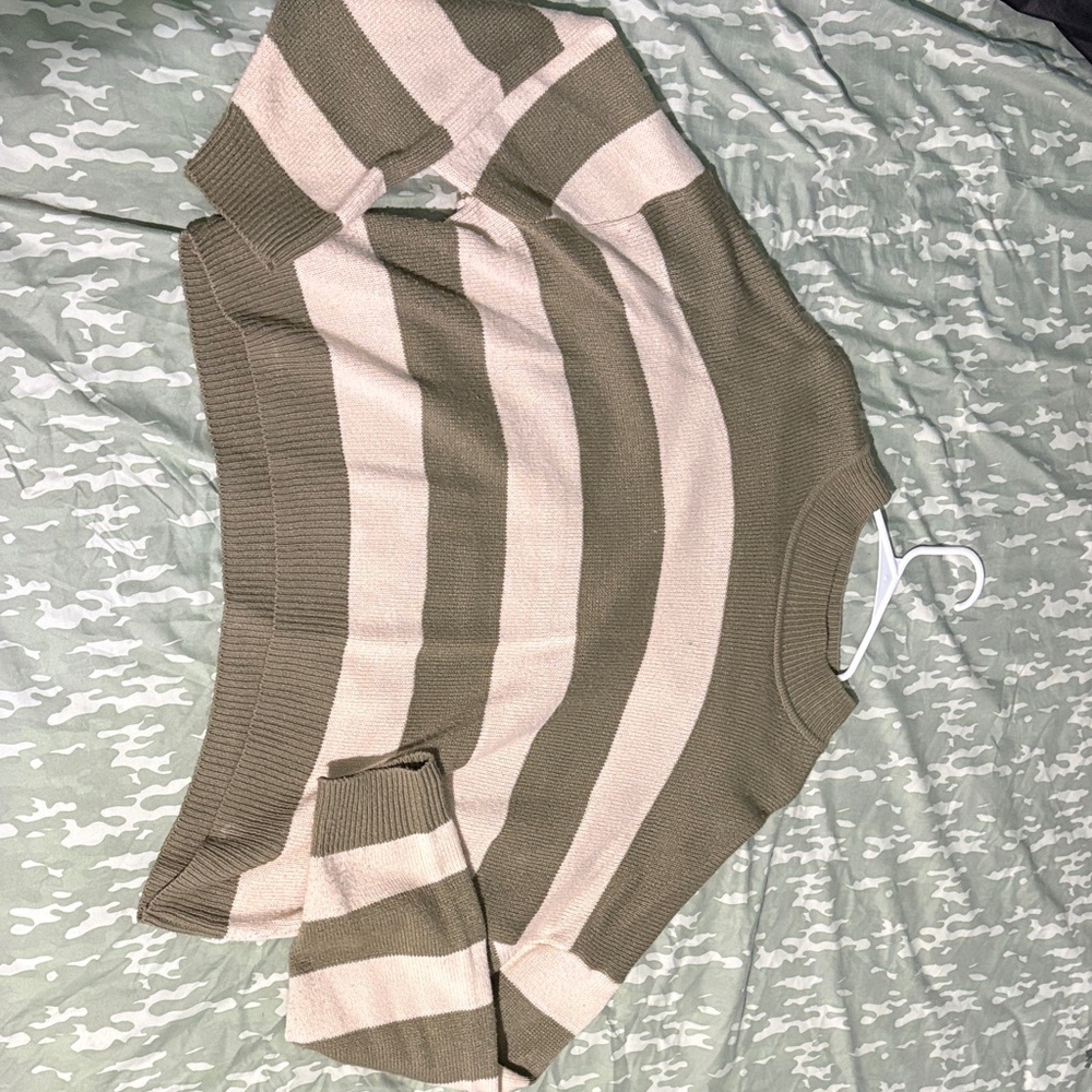 Divided Olive Green and Cream Striped Sweater